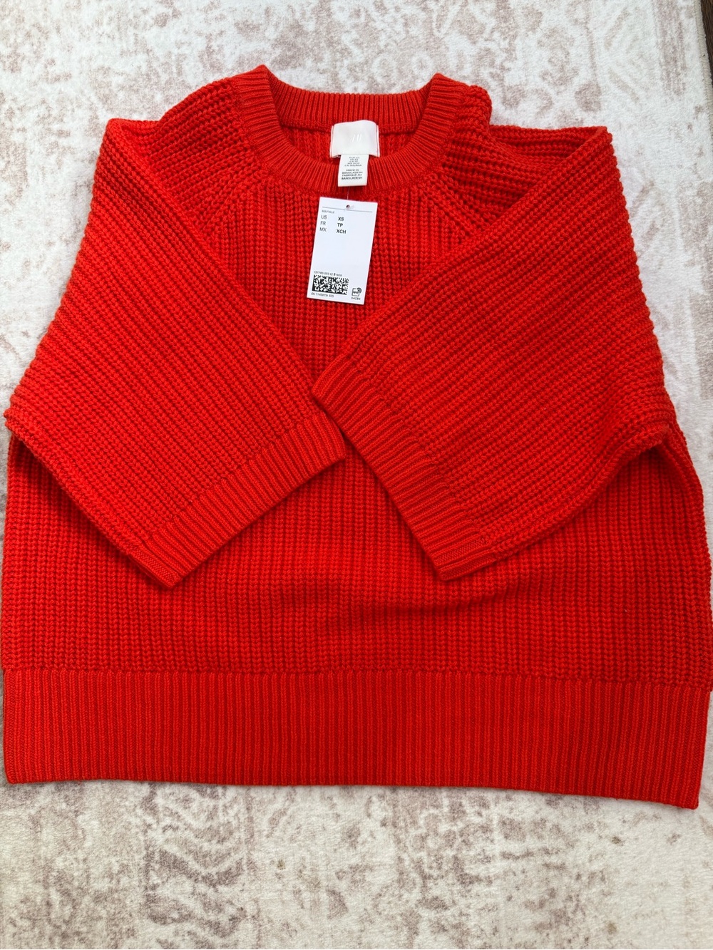 Red Ribbed Crewneck Sweater